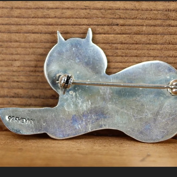 SOLID STERLING SILVER Kitty Broach  Perfect TAXCO - Picture 2 of 9